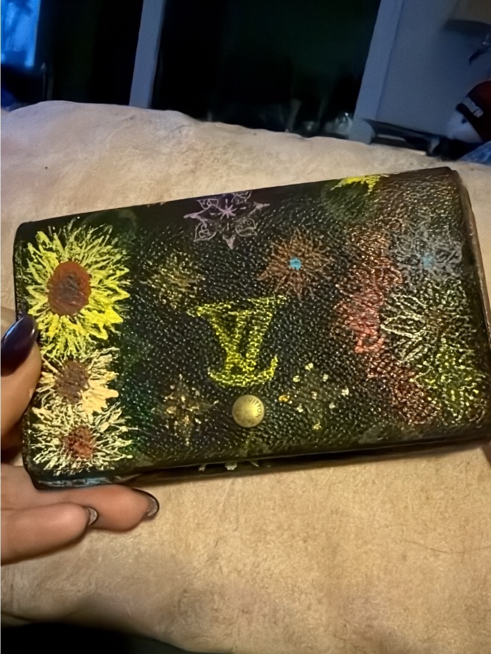 AUTH Handpainted sunflower Louis Vuitton wallet